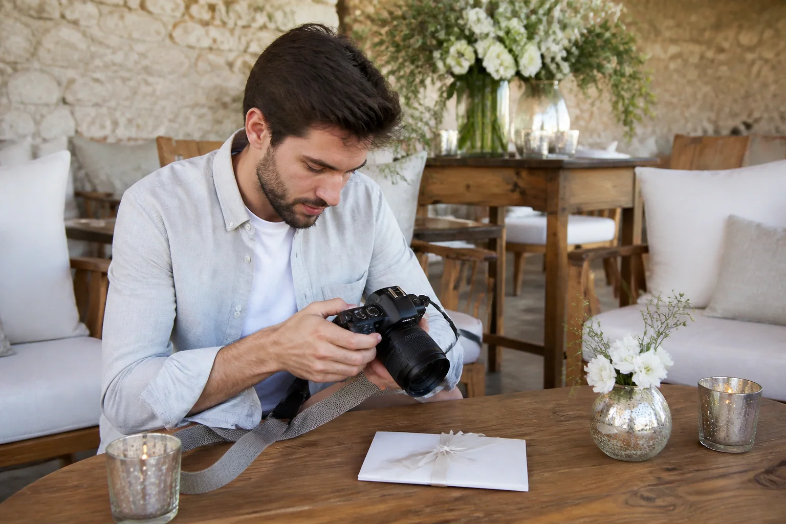 Appareil photo et accessoires de reportage de mariage — illustration générée par IA