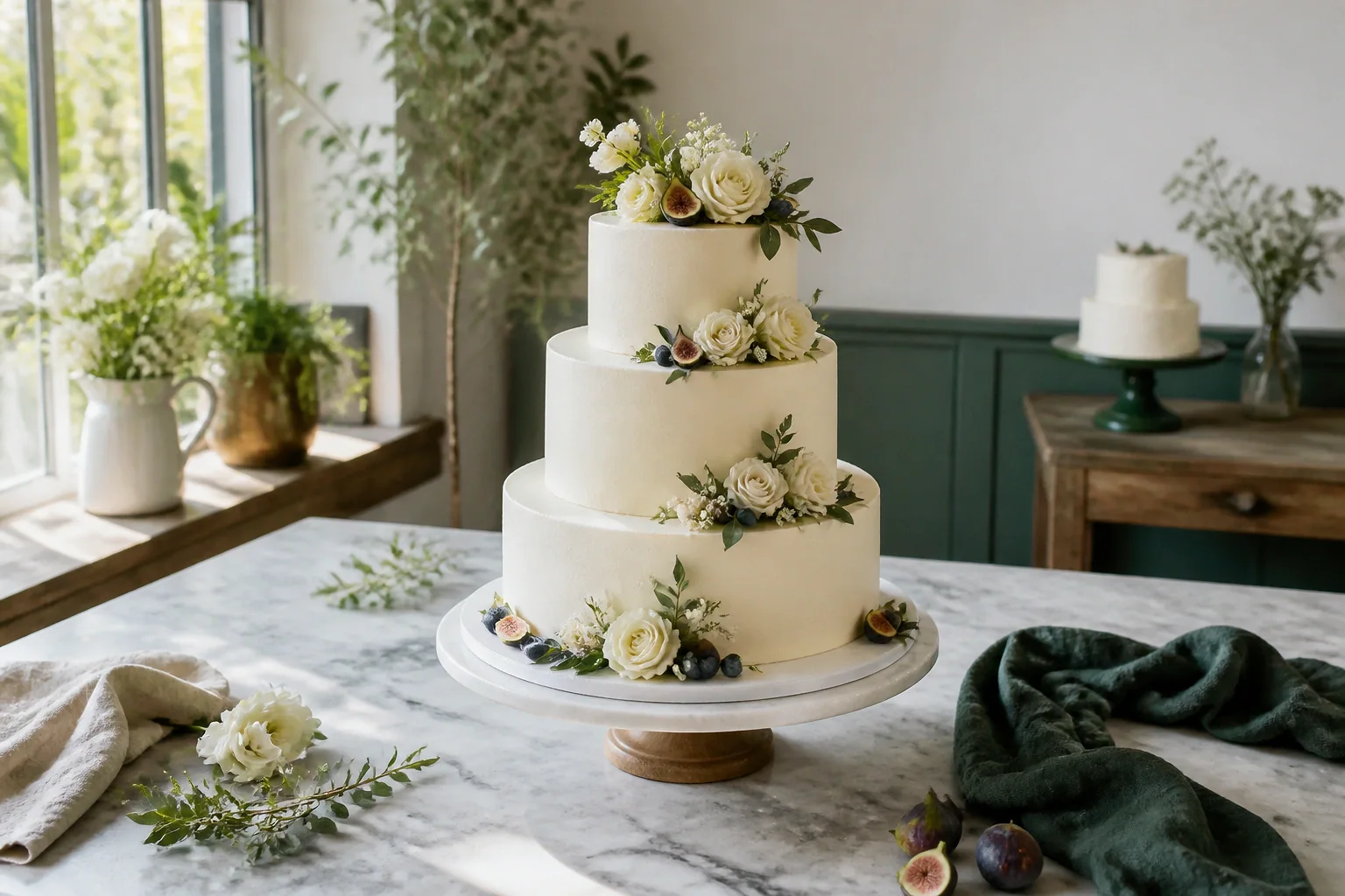Gâteau de mariage préparé dans un atelier — illustration générée par IA