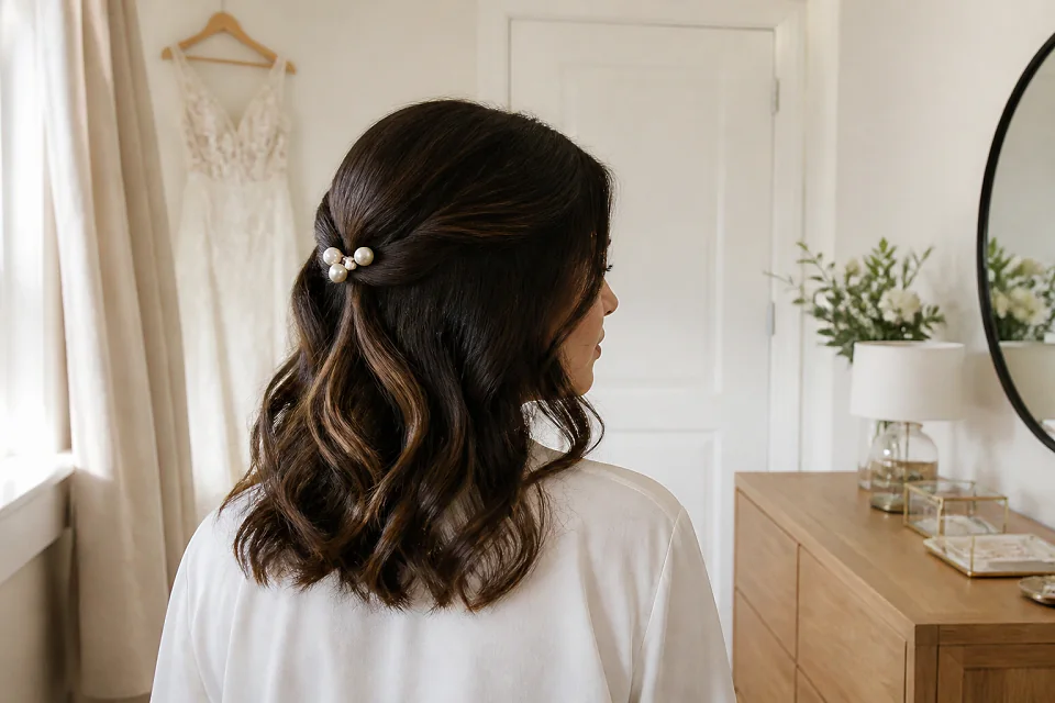 Coiffure de cérémonie vue pendant la préparation — illustration générée par IA