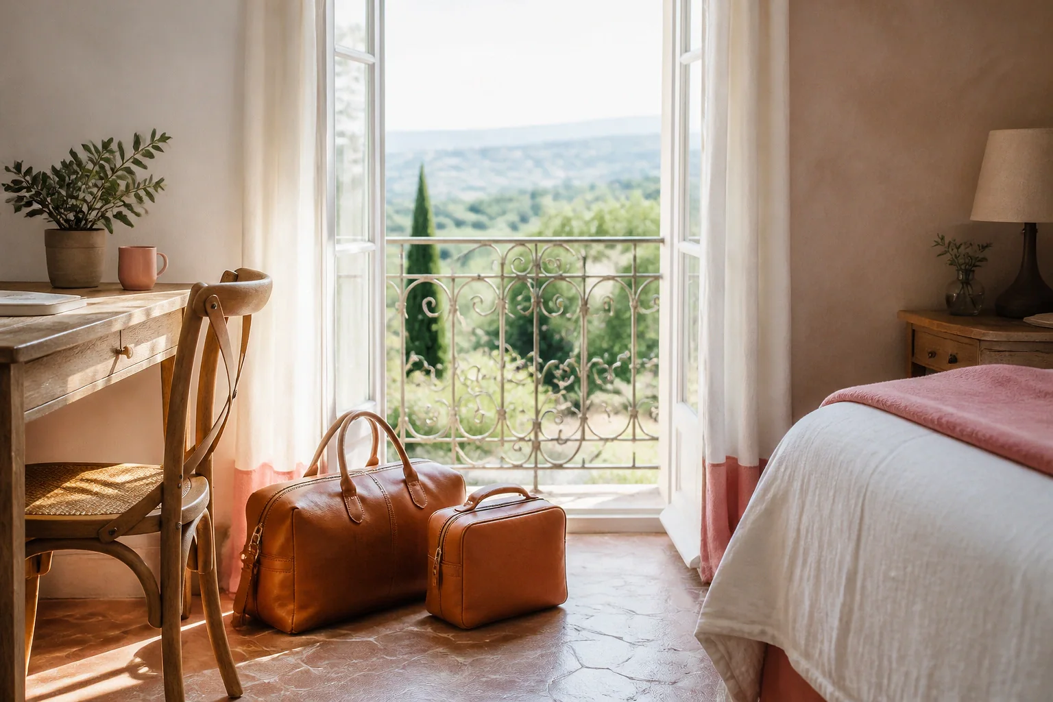 Bagages et hébergement pour un voyage de noces — illustration générée par IA