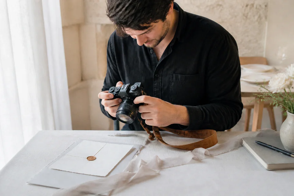 Appareil photo et accessoires de reportage de mariage — illustration générée par IA