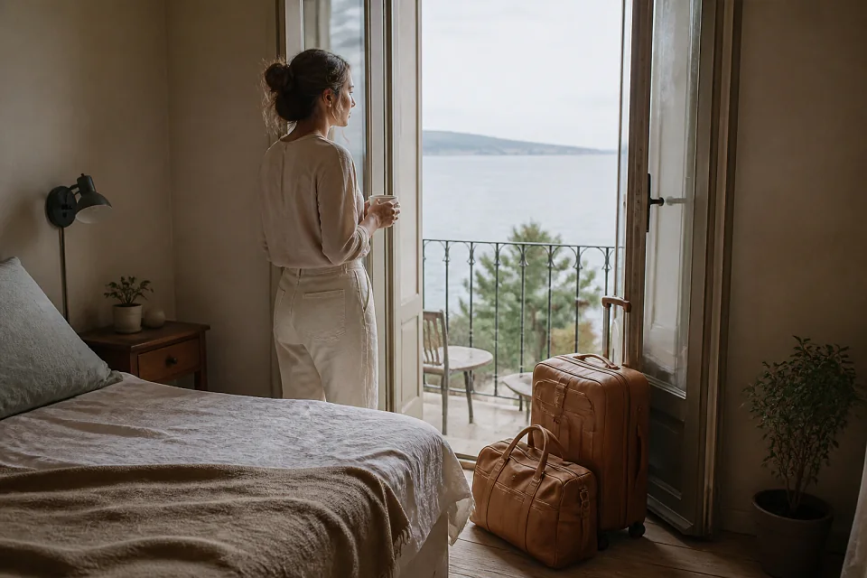 Bagages et hébergement pour un voyage de noces — illustration générée par IA