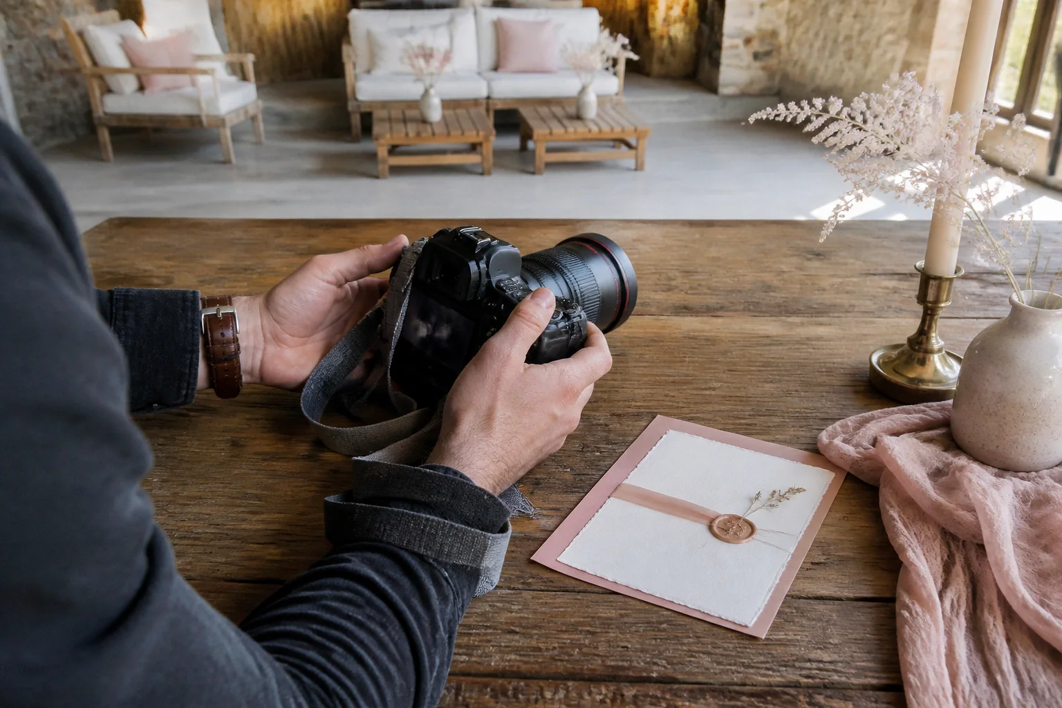 Appareil photo et accessoires de reportage de mariage — illustration générée par IA