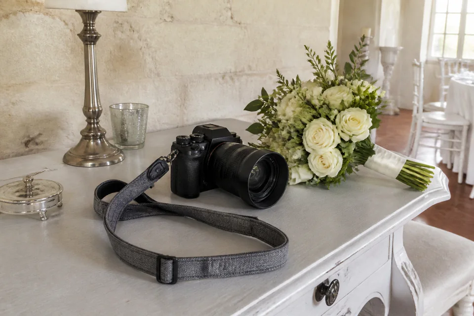 Appareil photo et accessoires de reportage de mariage — illustration générée par IA
