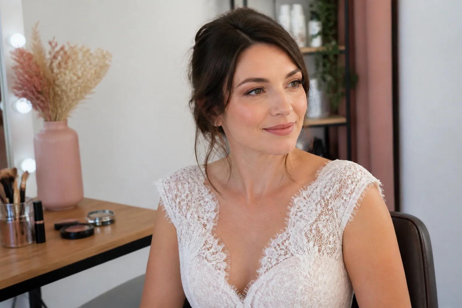 Préparation d’un maquillage de mariage — illustration générée par IA