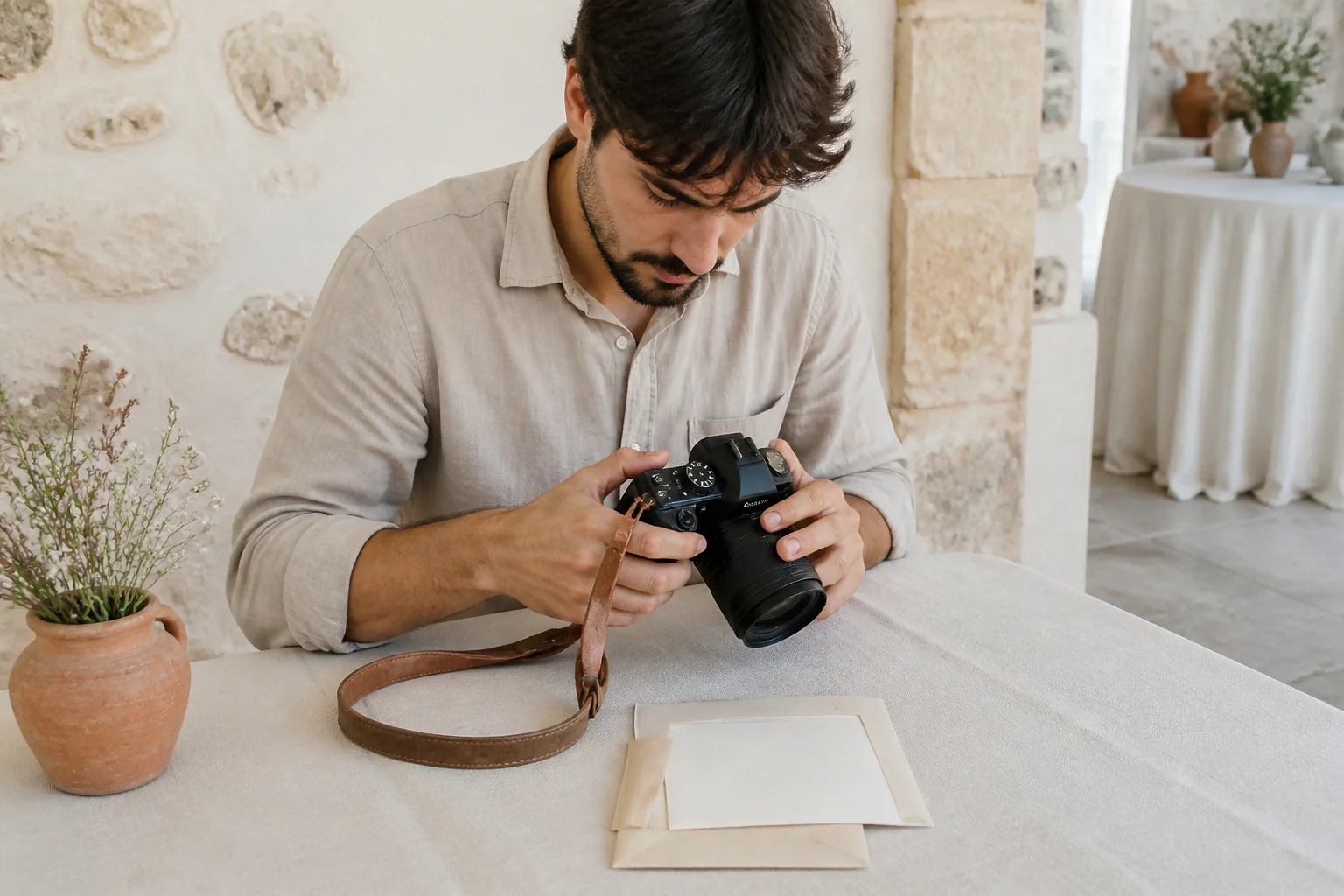 Appareil photo et accessoires de reportage de mariage — illustration générée par IA