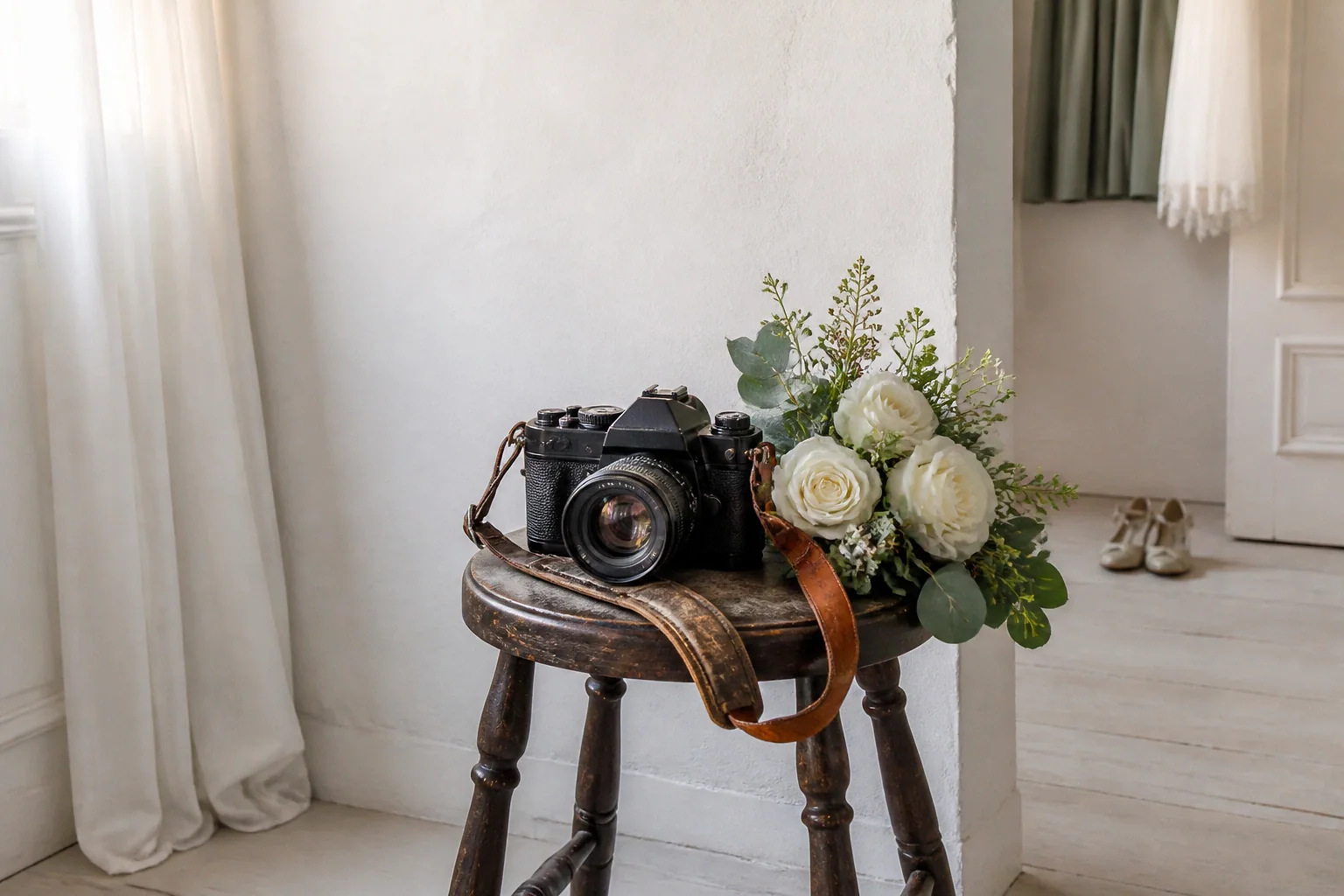 Appareil photo et accessoires de reportage de mariage — illustration générée par IA