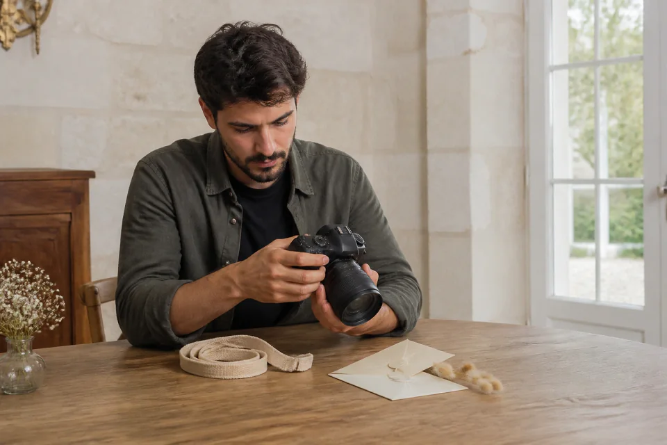 Appareil photo et accessoires de reportage de mariage — illustration générée par IA
