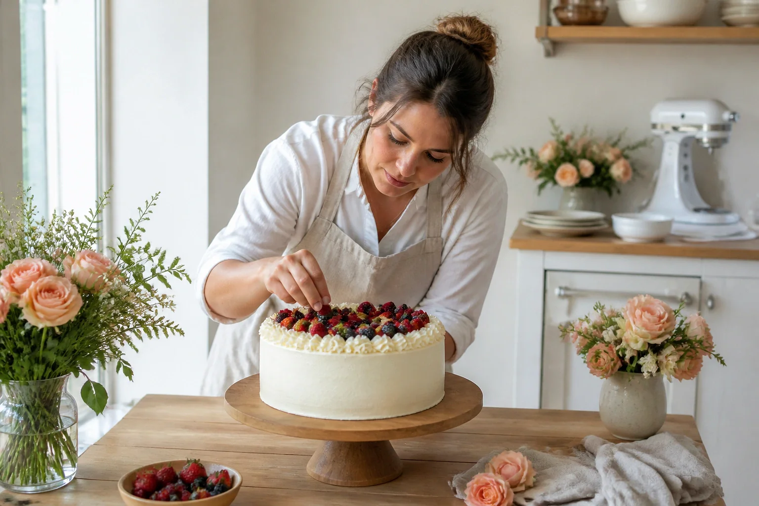 Gâteau de mariage préparé dans un atelier — illustration générée par IA