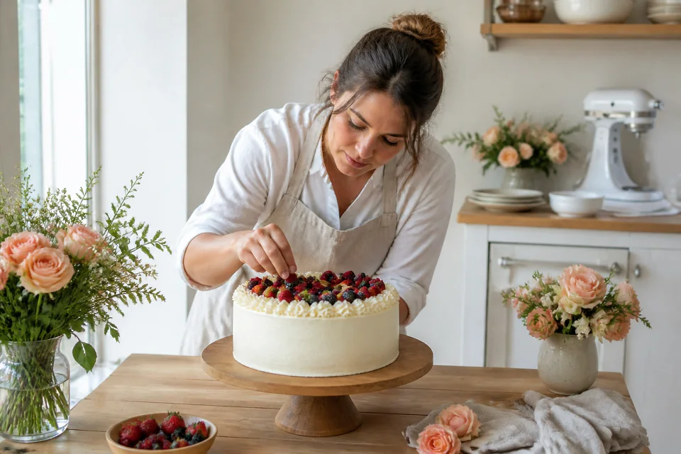 Gâteau de mariage préparé dans un atelier — illustration générée par IA