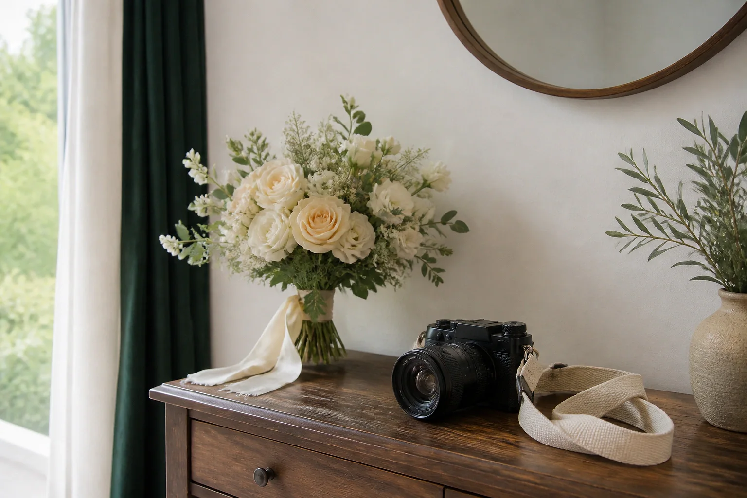 Appareil photo et accessoires de reportage de mariage — illustration générée par IA