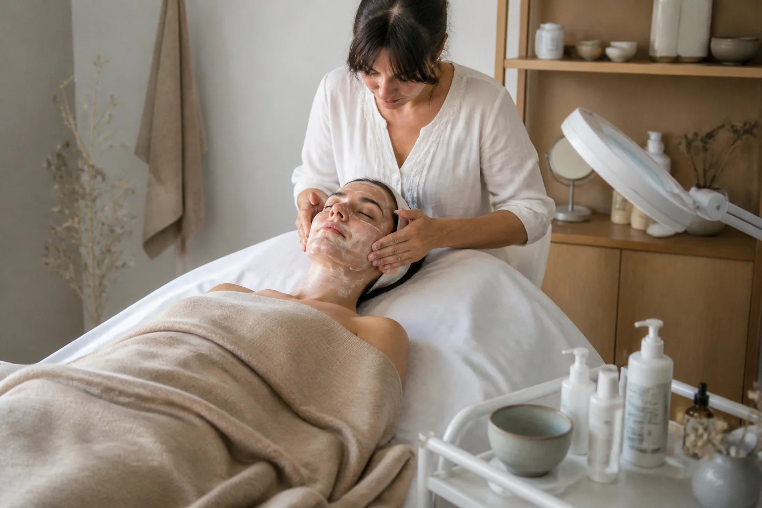 Préparation de soins esthétiques avant un mariage — illustration générée par IA