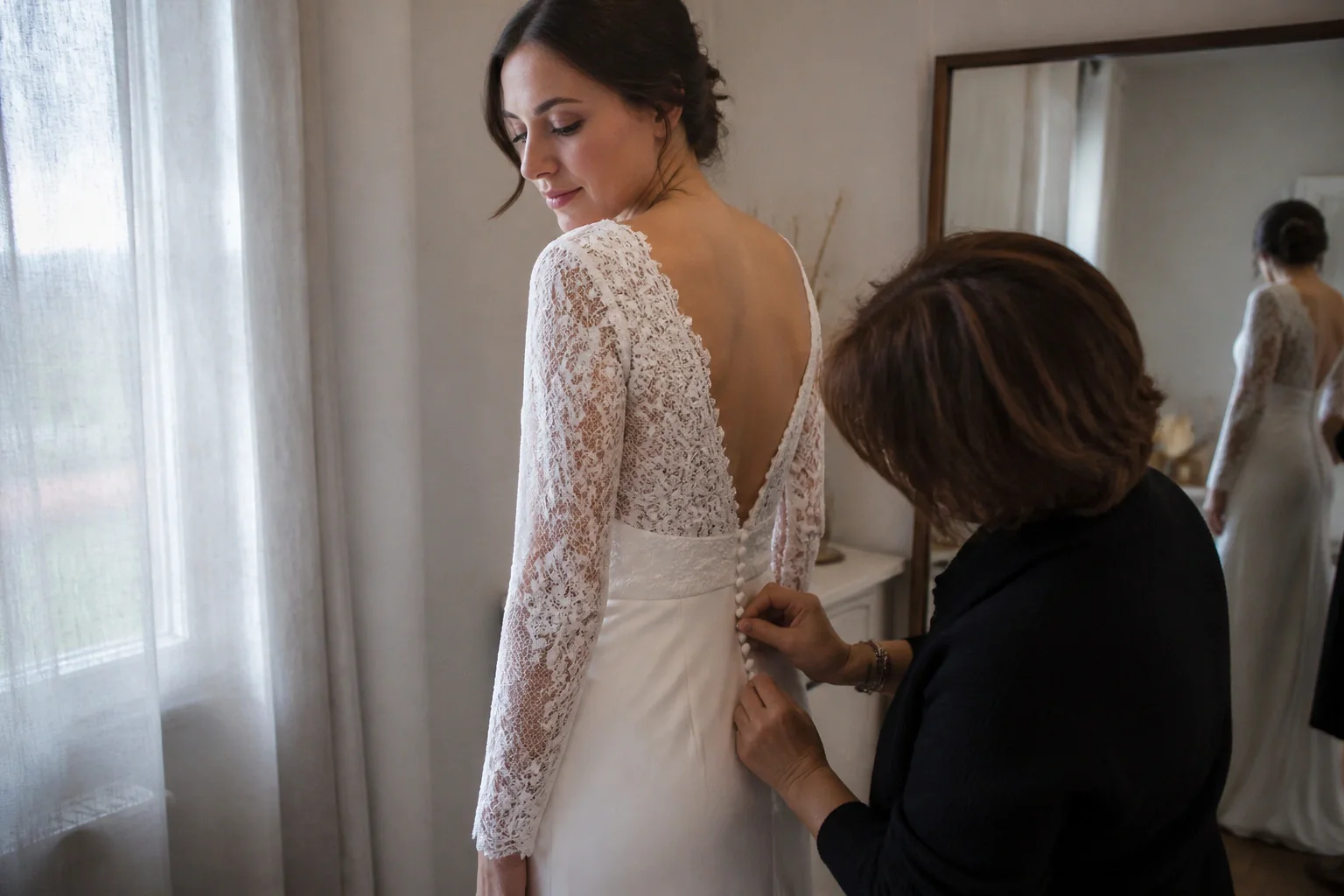 Robe de mariée dans un atelier de confection — illustration générée par IA