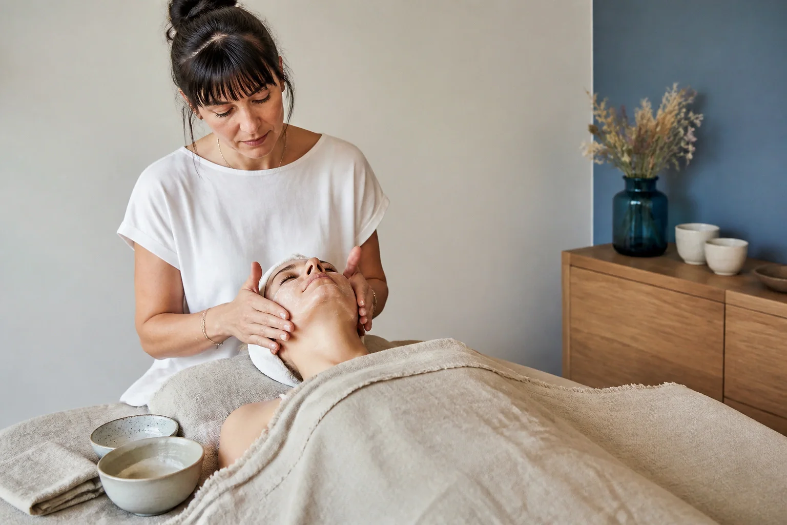 Préparation de soins esthétiques avant un mariage — illustration générée par IA