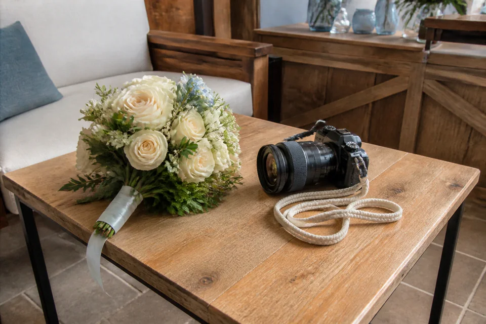 Appareil photo et accessoires de reportage de mariage — illustration générée par IA