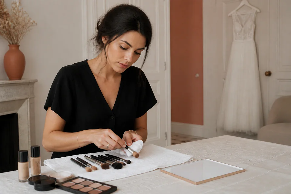 Préparation d’un maquillage de mariage — illustration générée par IA