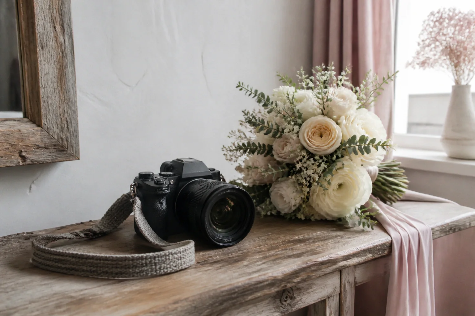Appareil photo et accessoires de reportage de mariage — illustration générée par IA