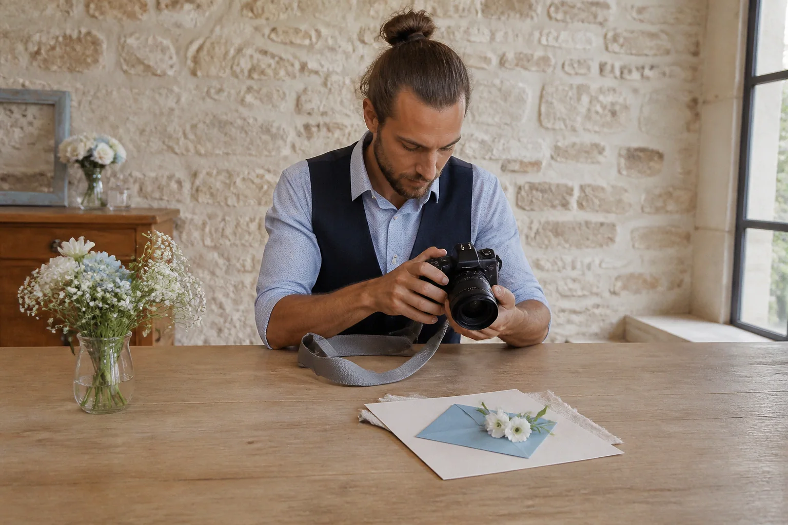 Appareil photo et accessoires de reportage de mariage — illustration générée par IA