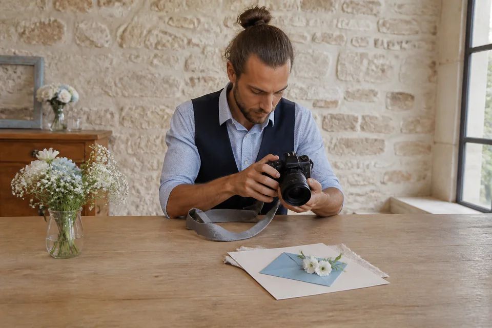 Appareil photo et accessoires de reportage de mariage — illustration générée par IA