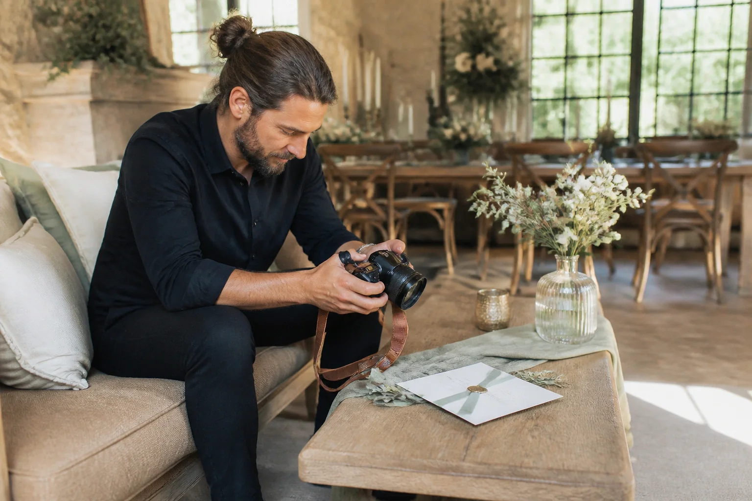 Appareil photo et accessoires de reportage de mariage — illustration générée par IA
