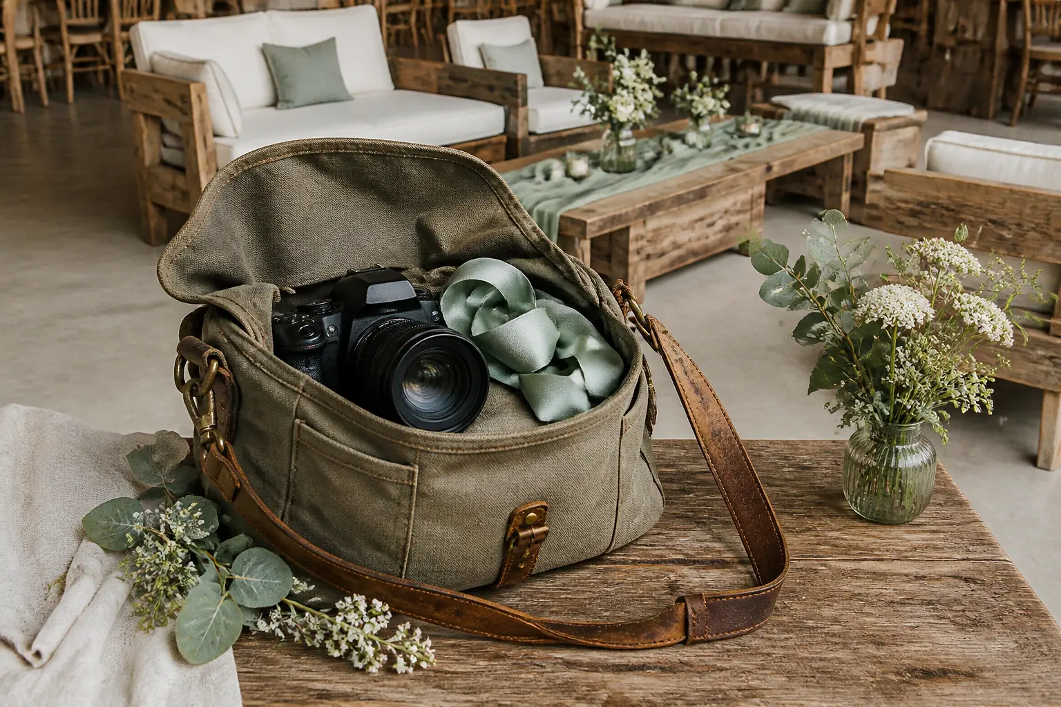 Appareil photo et accessoires de reportage de mariage — illustration générée par IA