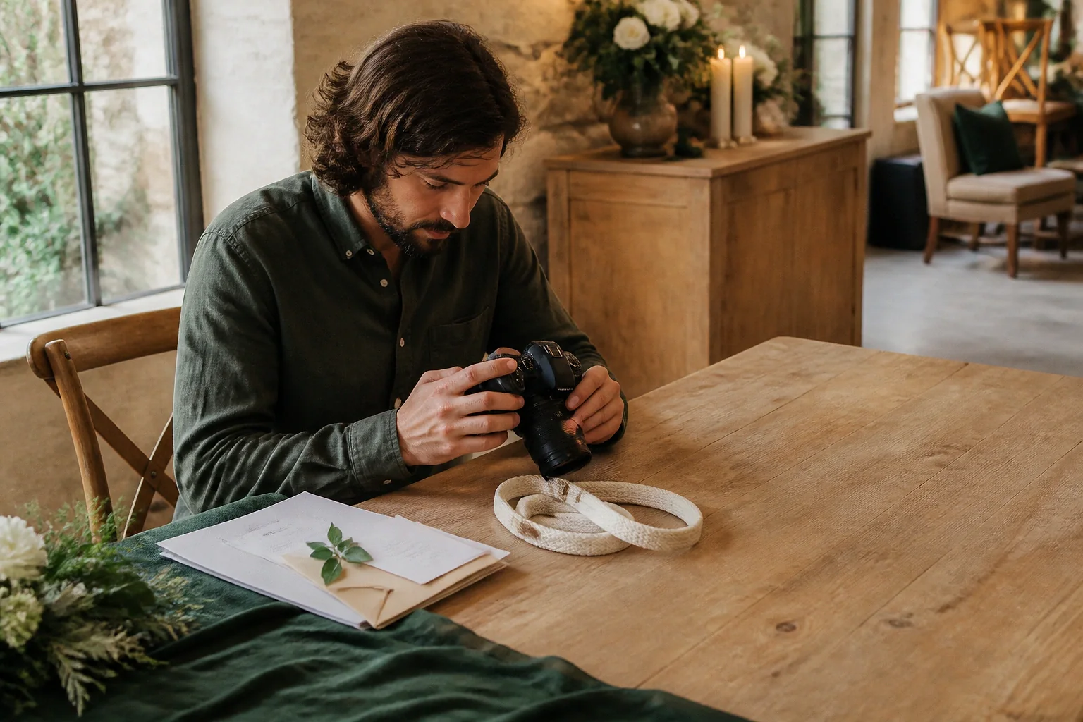 Appareil photo et accessoires de reportage de mariage — illustration générée par IA