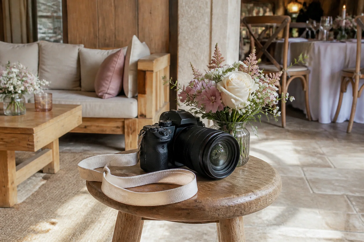 Appareil photo et accessoires de reportage de mariage — illustration générée par IA