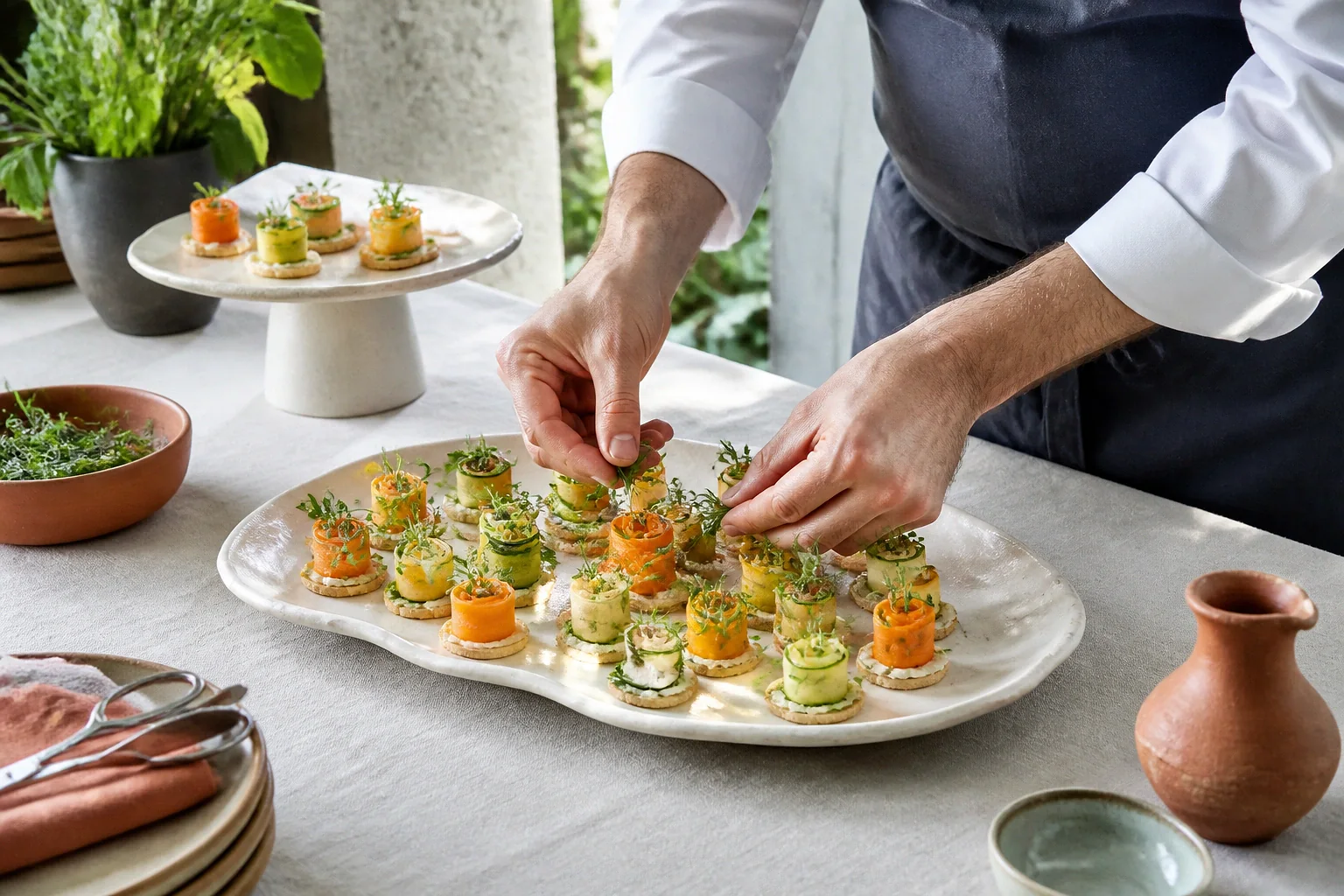 Préparations salées pour un cocktail de mariage — illustration générée par IA