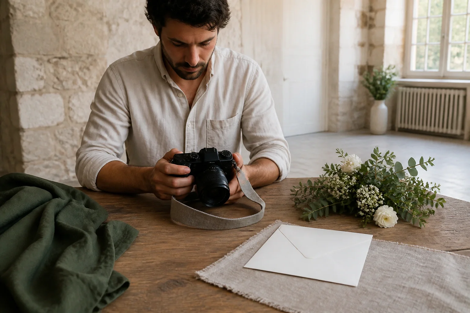 Appareil photo et accessoires de reportage de mariage — illustration générée par IA