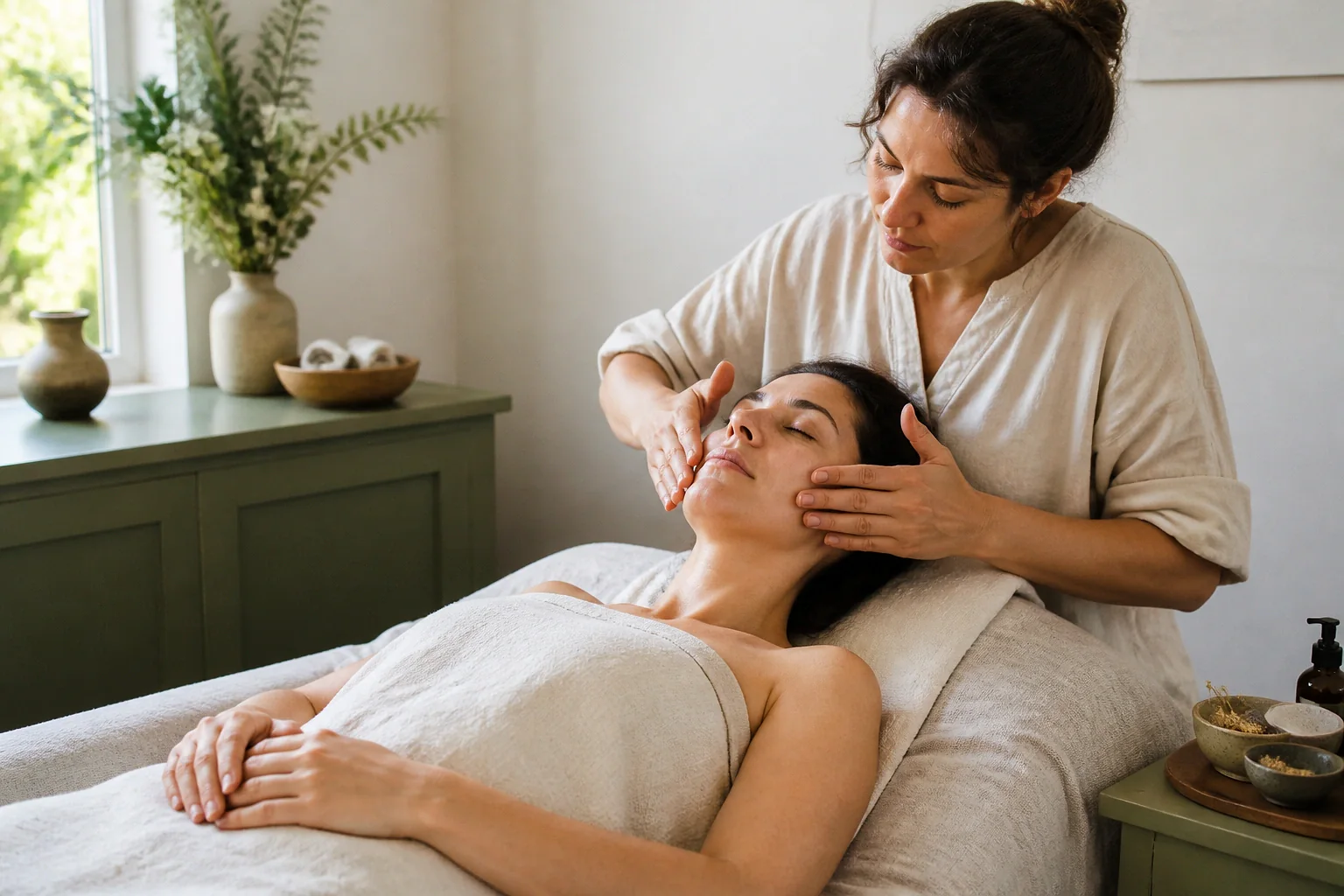 Préparation de soins esthétiques avant un mariage — illustration générée par IA
