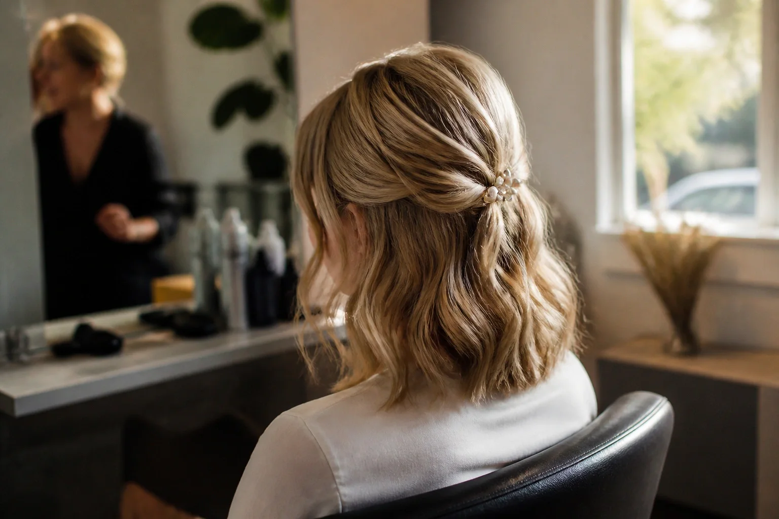 Coiffure de cérémonie vue pendant la préparation — illustration générée par IA
