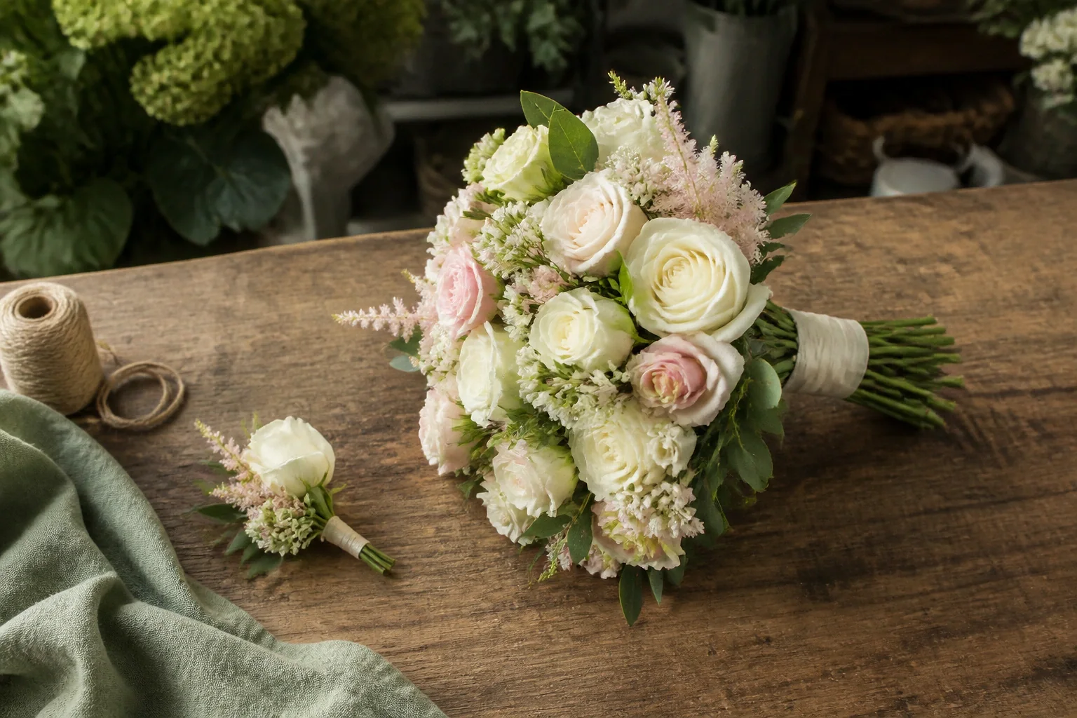 Préparation florale pour un mariage — illustration générée par IA