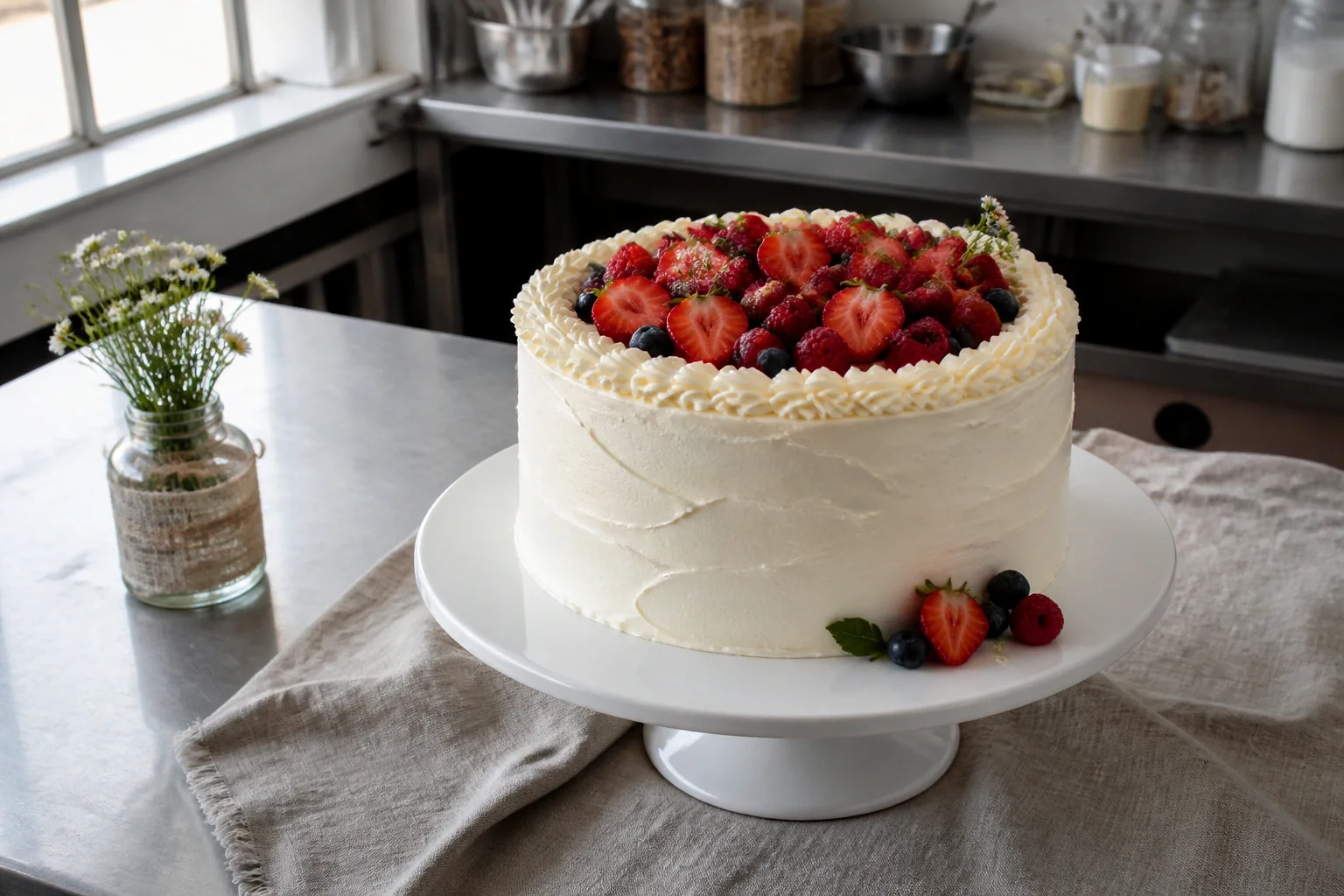 Gâteau de mariage préparé dans un atelier — illustration générée par IA