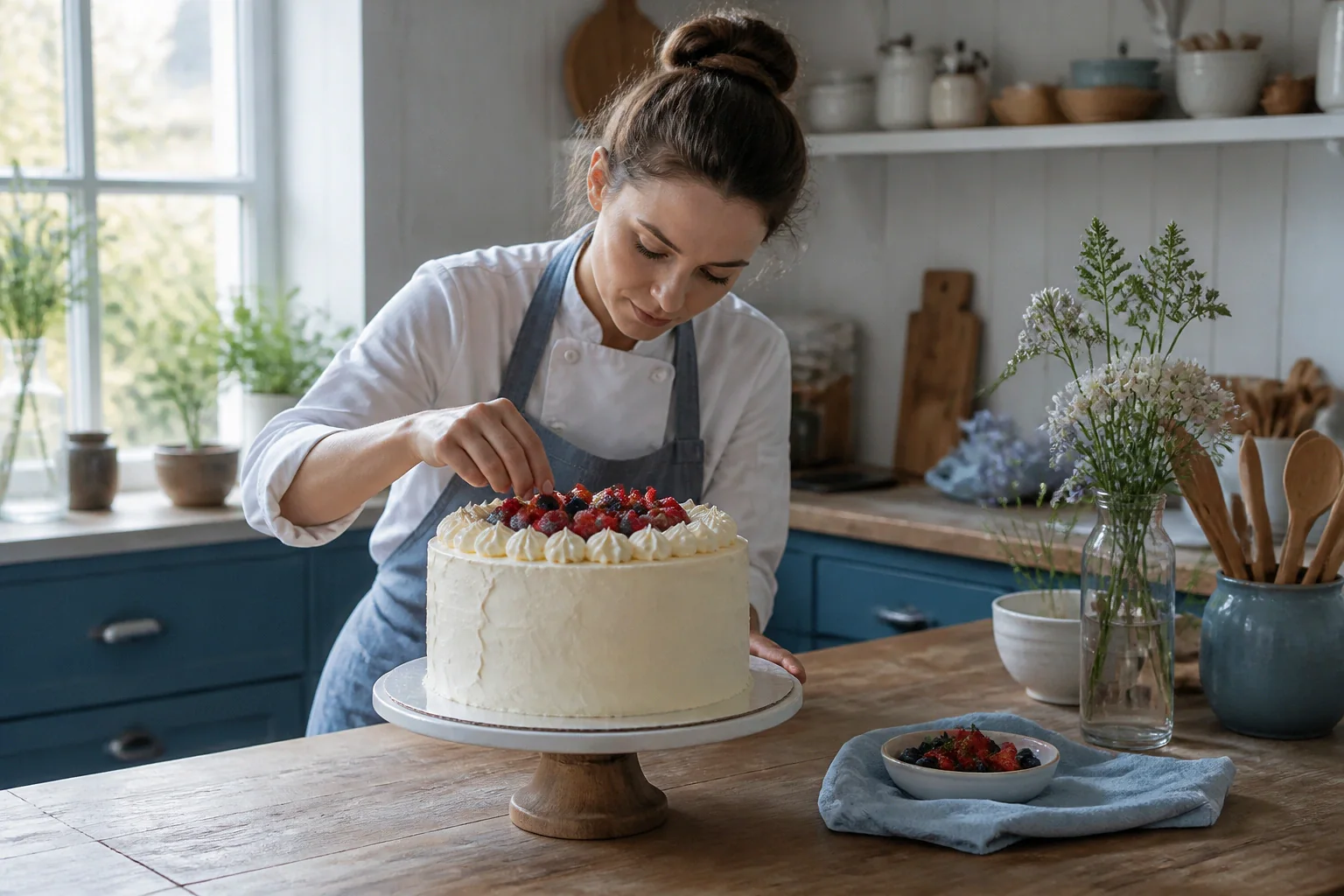 Gâteau de mariage préparé dans un atelier — illustration générée par IA
