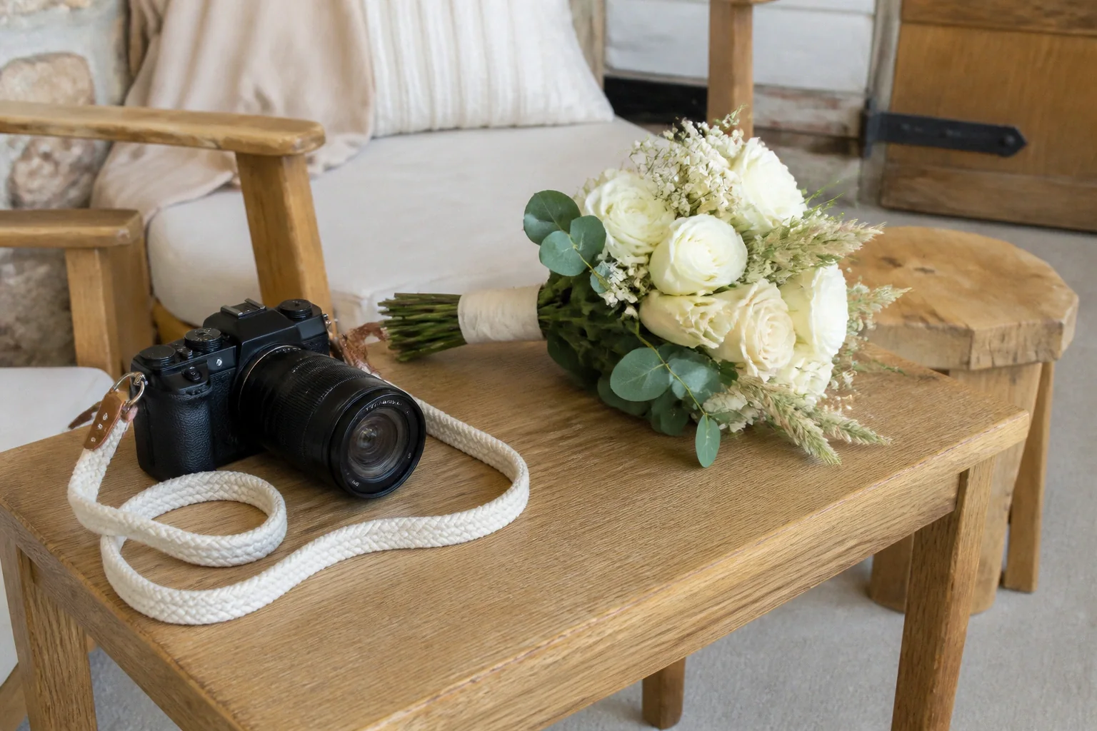 Appareil photo et accessoires de reportage de mariage — illustration générée par IA