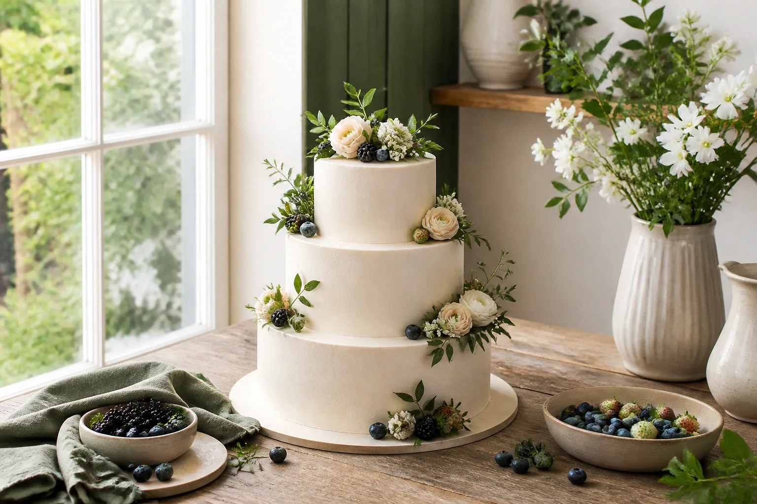 Gâteau de mariage préparé dans un atelier — illustration générée par IA