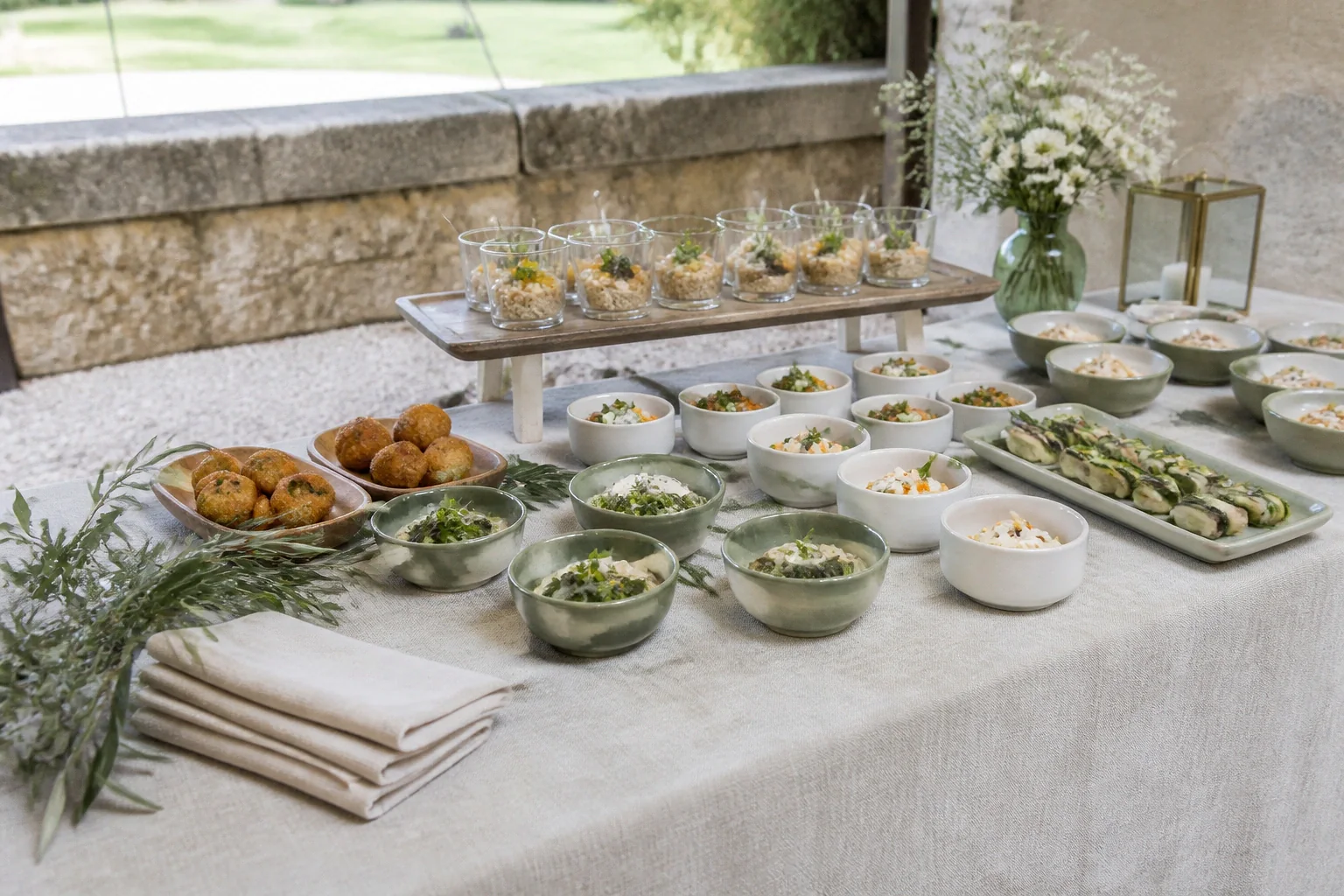 Préparations salées pour un cocktail de mariage — illustration générée par IA