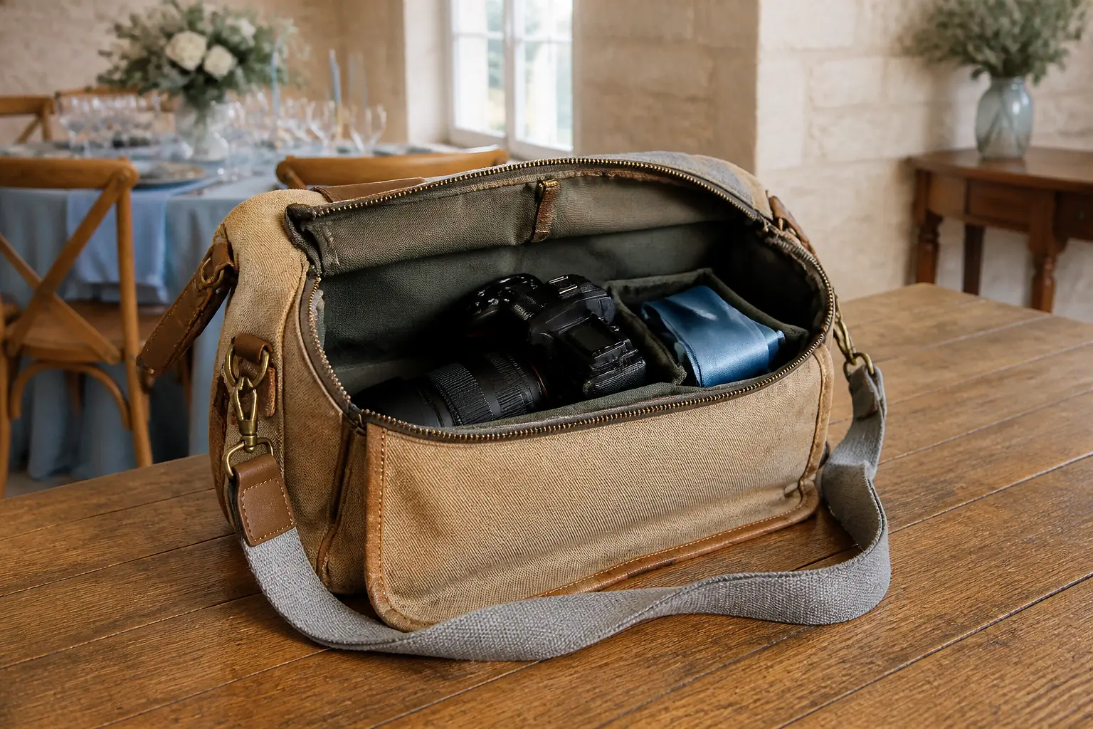 Appareil photo et accessoires de reportage de mariage — illustration générée par IA