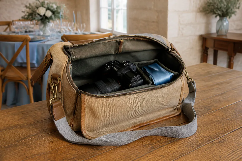 Appareil photo et accessoires de reportage de mariage — illustration générée par IA