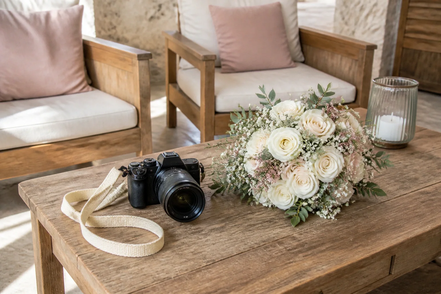 Appareil photo et accessoires de reportage de mariage — illustration générée par IA