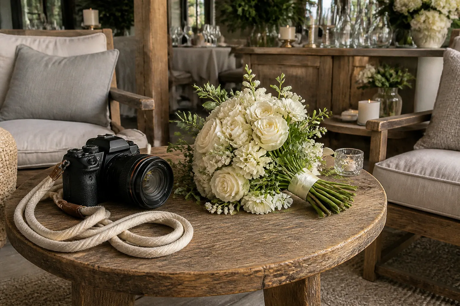 Appareil photo et accessoires de reportage de mariage — illustration générée par IA