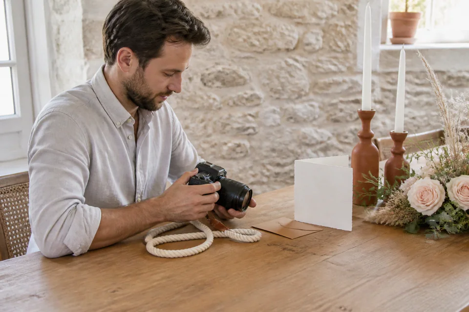 Appareil photo et accessoires de reportage de mariage — illustration générée par IA