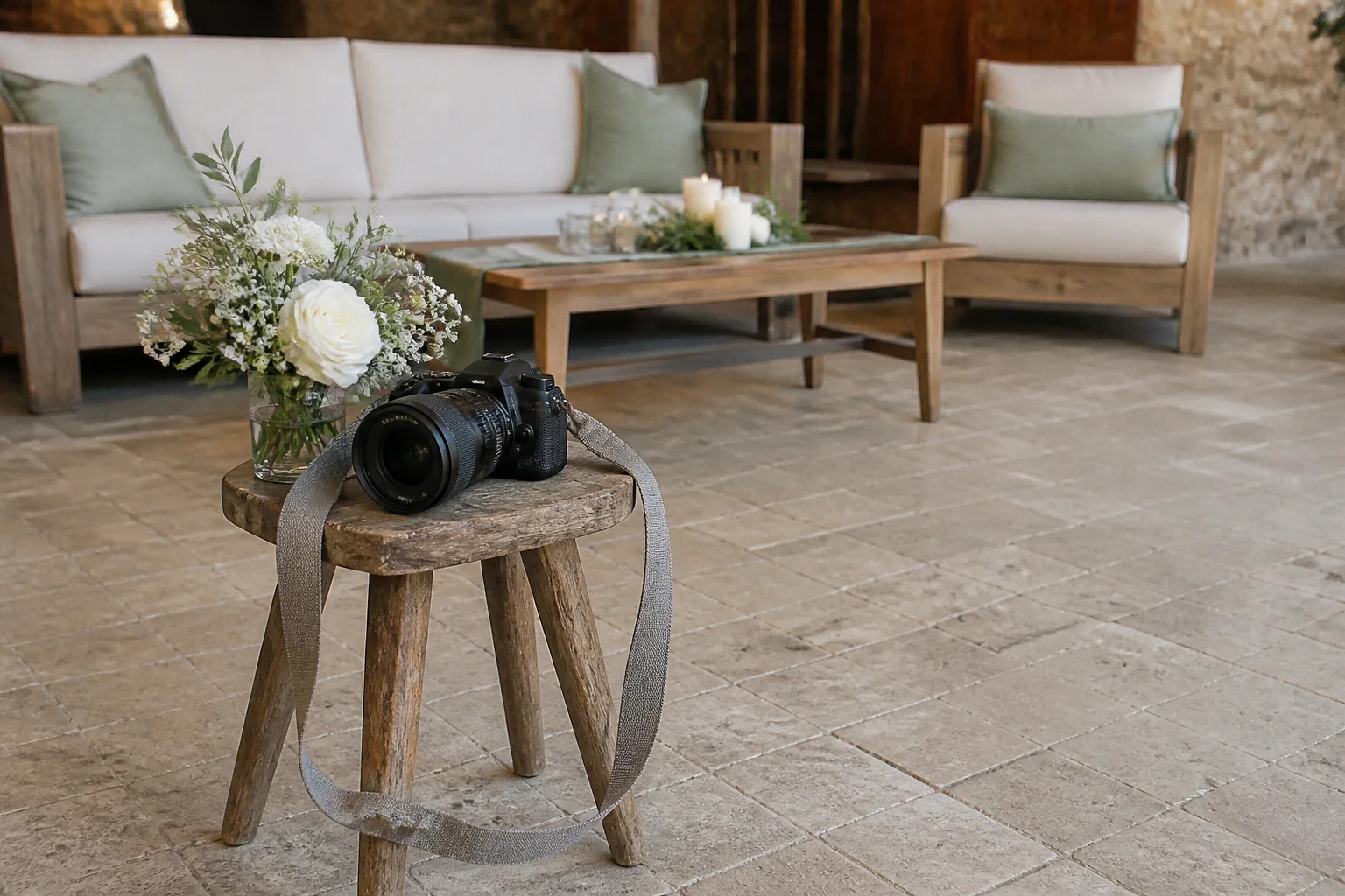 Appareil photo et accessoires de reportage de mariage — illustration générée par IA