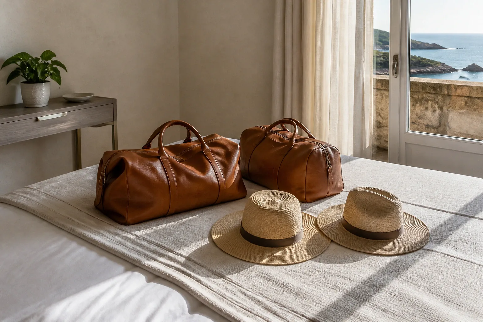 Bagages et hébergement pour un voyage de noces — illustration générée par IA