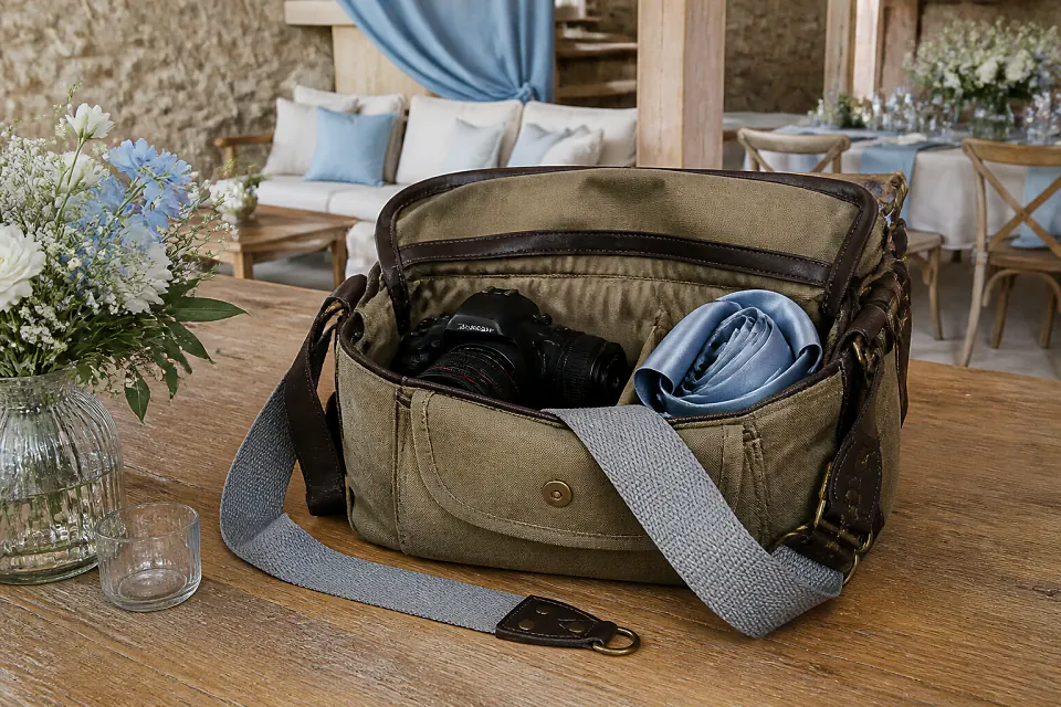 Appareil photo et accessoires de reportage de mariage — illustration générée par IA