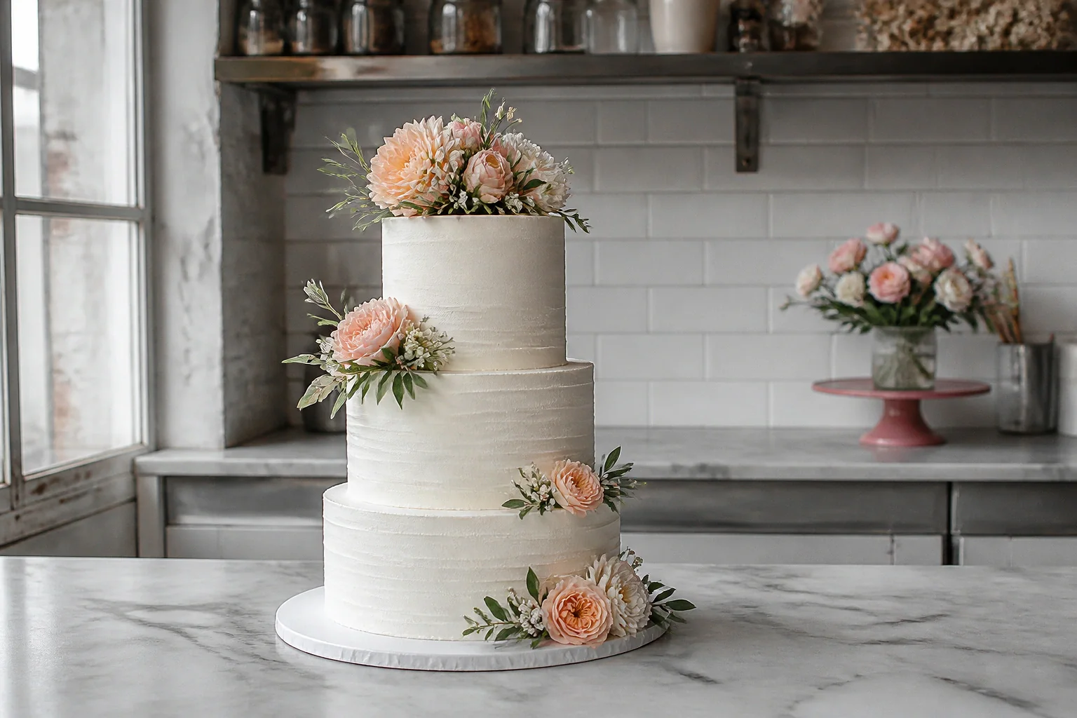 Gâteau de mariage préparé dans un atelier — illustration générée par IA