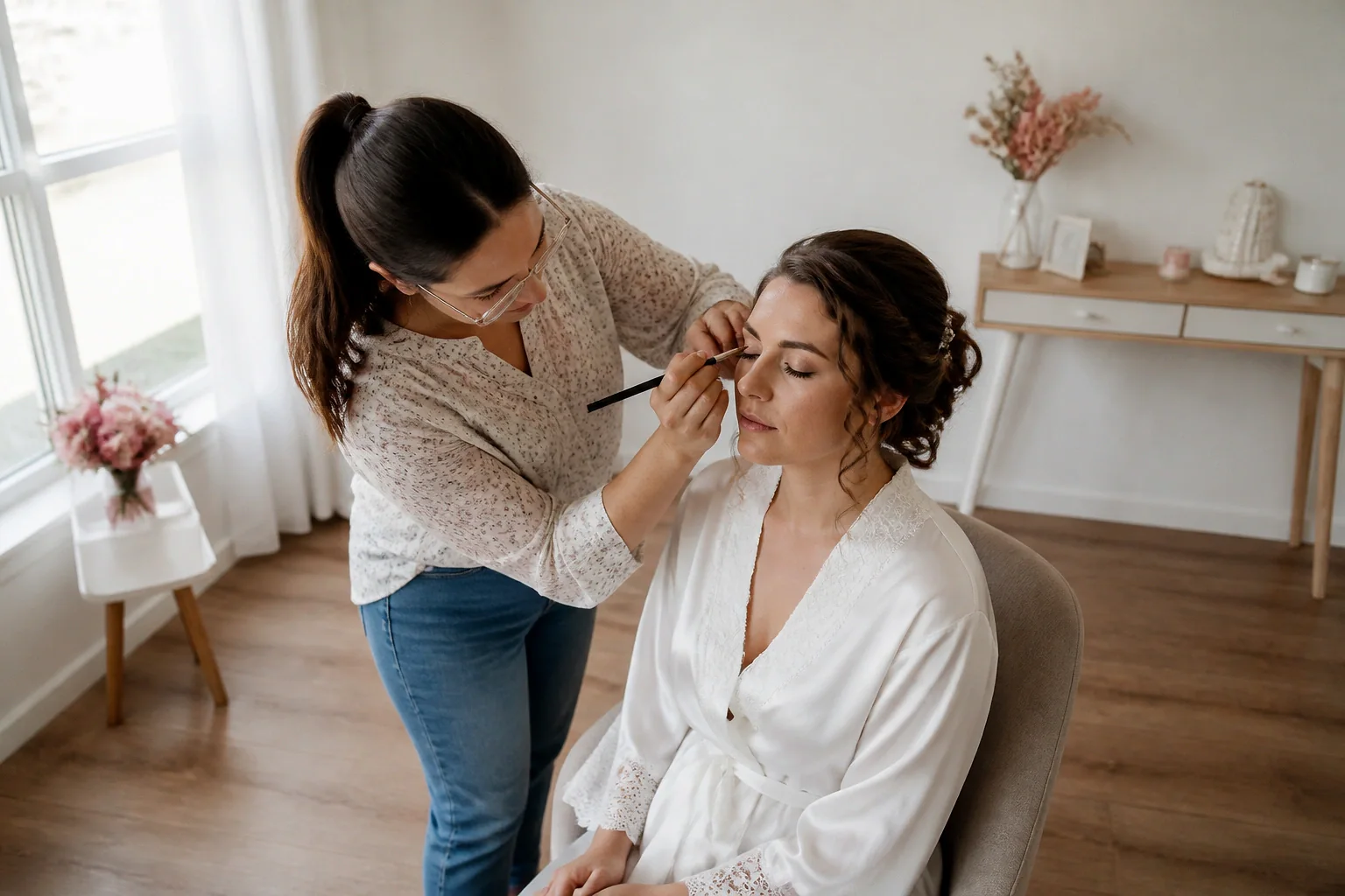 Préparation d’un maquillage de mariage — illustration générée par IA
