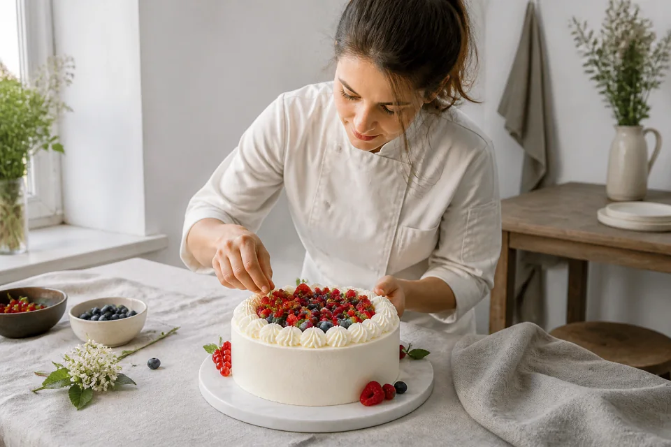 Gâteau de mariage préparé dans un atelier — illustration générée par IA