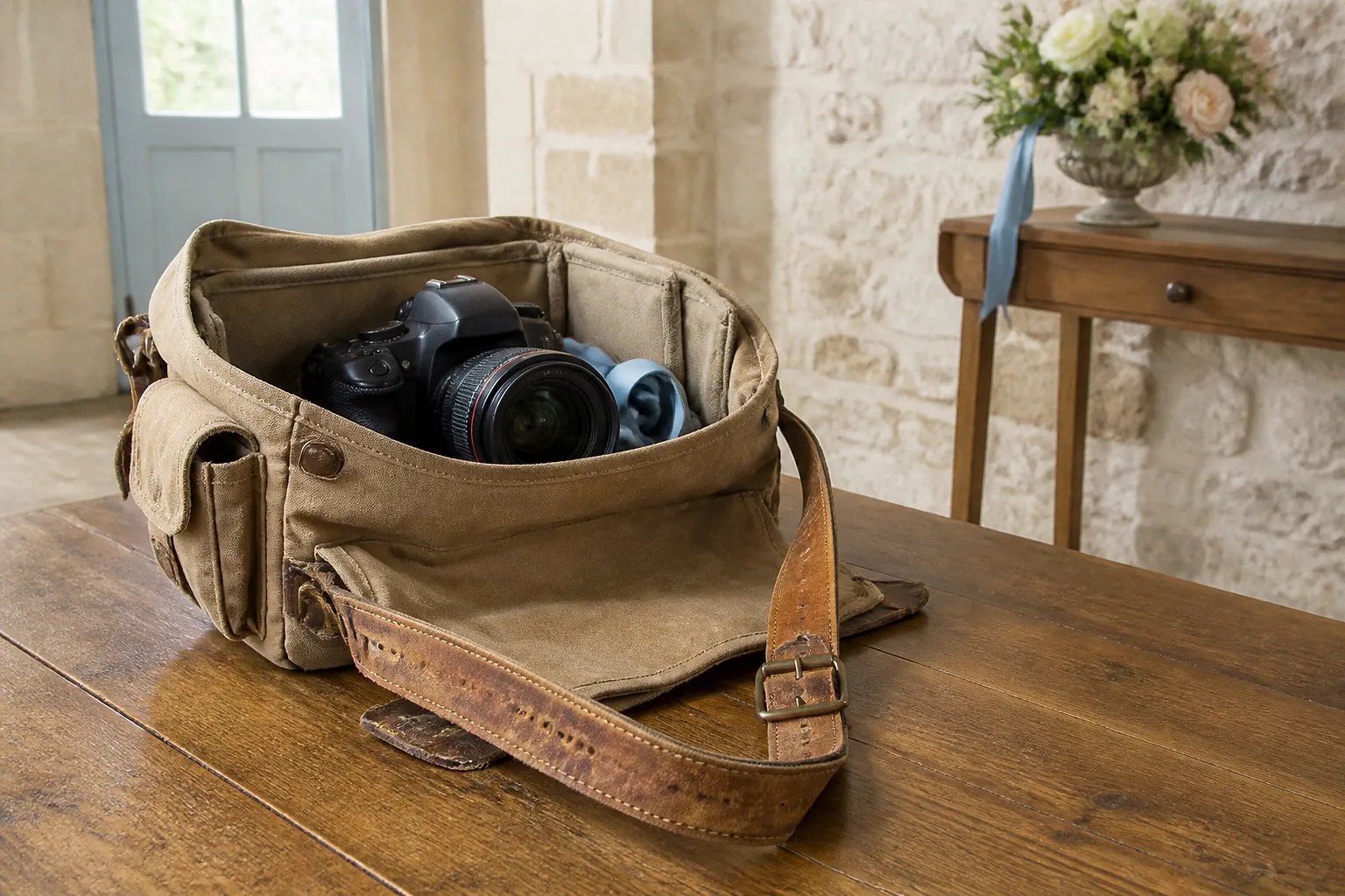 Appareil photo et accessoires de reportage de mariage — illustration générée par IA