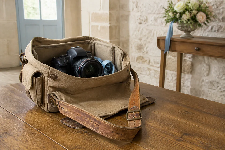 Appareil photo et accessoires de reportage de mariage — illustration générée par IA